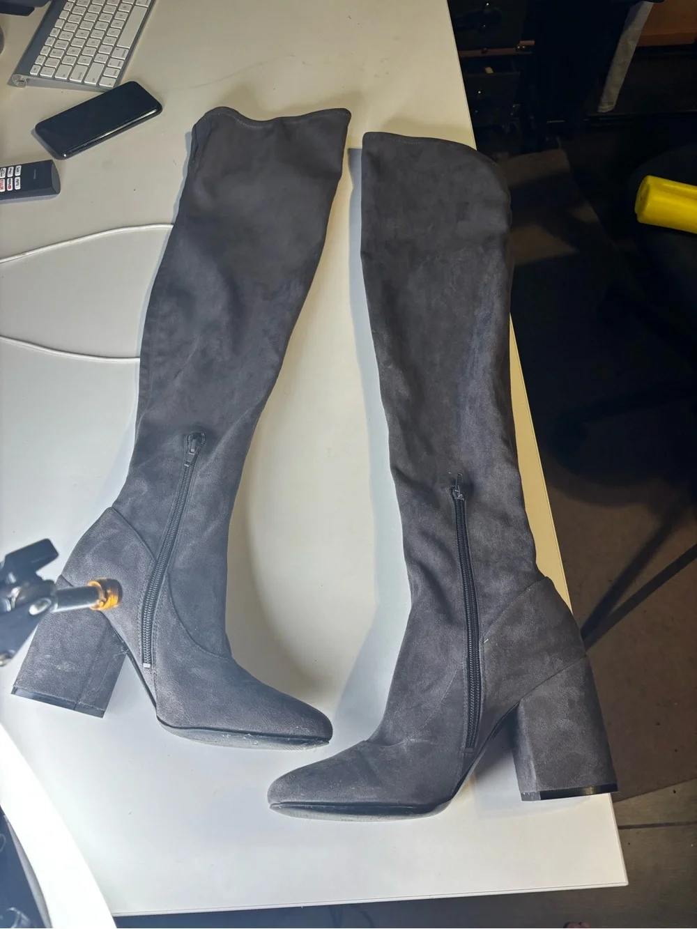 Marc fisher size 8.5 Over-the-Knee Gray Suede Block Heel Boots - Women